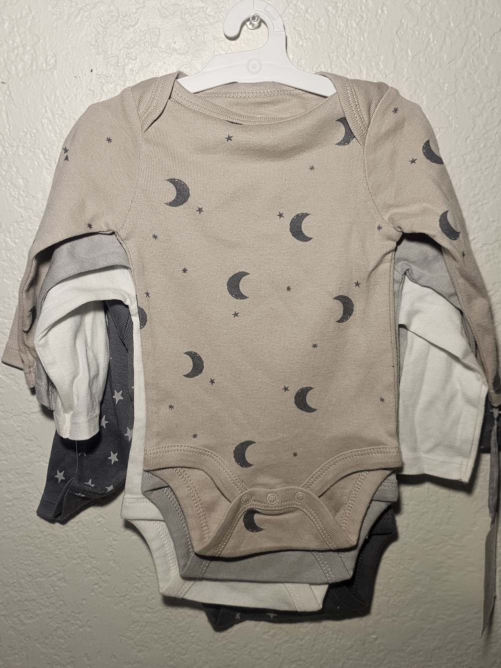 Unbranded Kids Long-Sleeve Moon Print One-Piece - Taupe